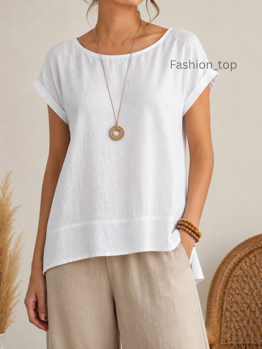 Bellambra Women’s White Linen Blend Relaxed Fit Top Short Sleeve